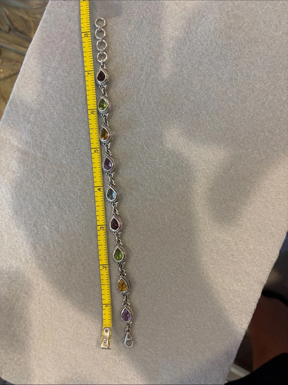 Sterling Silver Multi-Gem Teardrop Bracelet all in semi precious stones